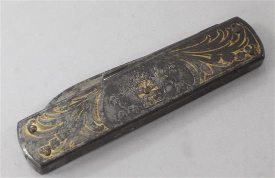 An 18th century gold damascened three blade knife